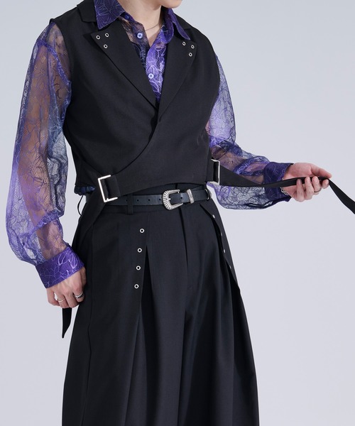 Ellno Loset(エルノロゼット)の「ハトメデザインダブルベルトジレ/SETUP対応(ベスト・メンズ・ブラック/グレー・MEDIUM/SMALL/LARGE)」の21枚目の写真