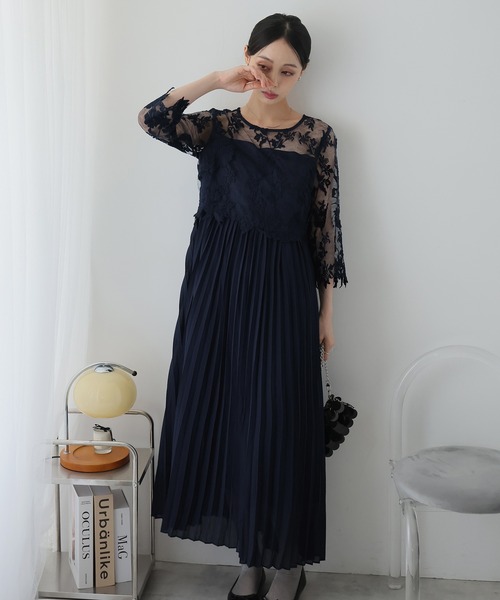 Doula Doula（ドゥーラドゥーラ）の「レース切り替えロングプリーツワンピース ドレス（ワンピース・レディース・ライトグレー/ダークグレー/モカ/パープル/ネイビー・M/L）」の10枚目の写真