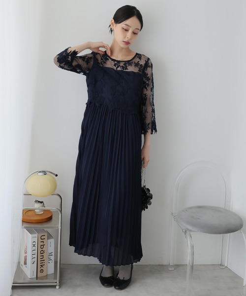 Doula Doula（ドゥーラドゥーラ）の「レース切り替えロングプリーツワンピース ドレス（ワンピース・レディース・ライトグレー/ダークグレー/モカ/パープル/ネイビー・M/L）」の11枚目の写真