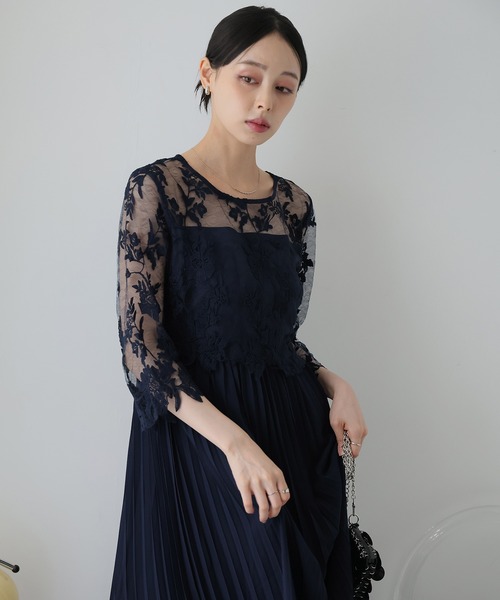 Doula Doula（ドゥーラドゥーラ）の「レース切り替えロングプリーツワンピース ドレス（ワンピース・レディース・ライトグレー/ダークグレー/モカ/パープル/ネイビー・M/L）」の13枚目の写真