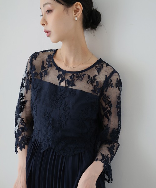 Doula Doula（ドゥーラドゥーラ）の「レース切り替えロングプリーツワンピース ドレス（ワンピース・レディース・ライトグレー/ダークグレー/モカ/パープル/ネイビー・M/L）」の14枚目の写真