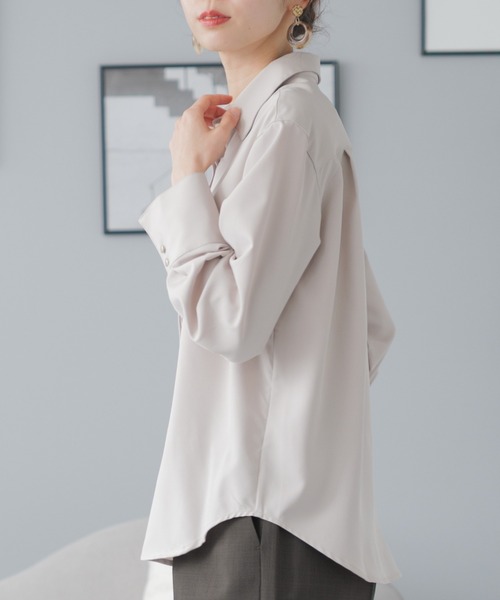festinalente（フェスティナレンテ）の「スナップボタン レギュラーカラー 長袖シャツ（シャツ/ブラウス・レディース・ブラック/ベージュ/ホワイト・LL/L/M/S）」の4枚目の写真