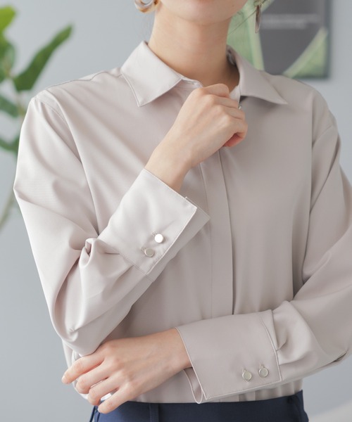 festinalente（フェスティナレンテ）の「スナップボタン レギュラーカラー 長袖シャツ（シャツ/ブラウス・レディース・ブラック/ベージュ/ホワイト・LL/L/M/S）」の9枚目の写真