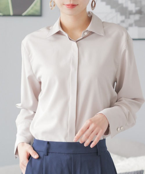 festinalente（フェスティナレンテ）の「スナップボタン レギュラーカラー 長袖シャツ（シャツ/ブラウス・レディース・ブラック/ベージュ/ホワイト・LL/L/M/S）」の16枚目の写真