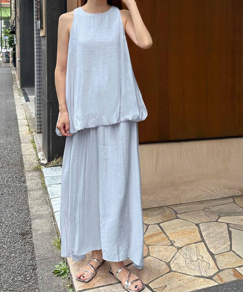 LOWO（ロワ）の「ワンピース見えノースリーブトップスロングスカートセットアップ（セットアップ・レディース・ブラック/ピンク/ブルー/オフホワイト/イエロー・FREE）」の6枚目の写真