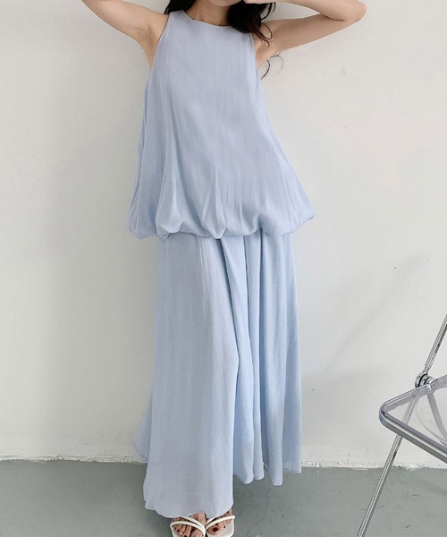 LOWO（ロワ）の「ワンピース見えノースリーブトップスロングスカートセットアップ（セットアップ・レディース・ブラック/ピンク/ブルー/オフホワイト/イエロー・FREE）」の8枚目の写真