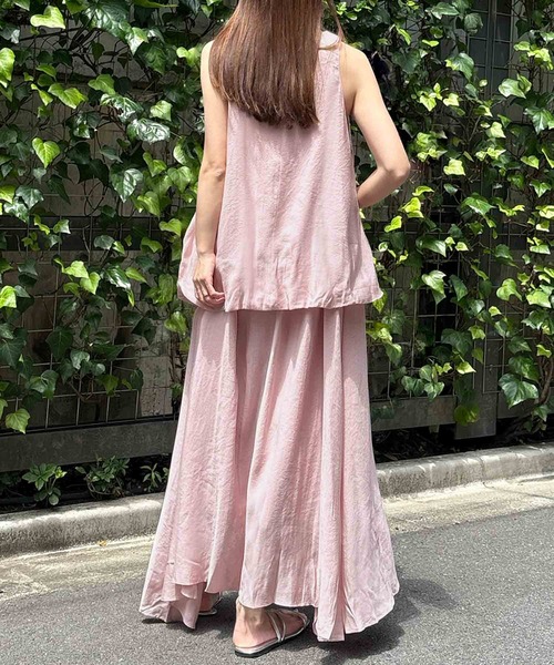 LOWO（ロワ）の「ワンピース見えノースリーブトップスロングスカートセットアップ（セットアップ・レディース・ブラック/ピンク/ブルー/オフホワイト/イエロー・FREE）」の14枚目の写真