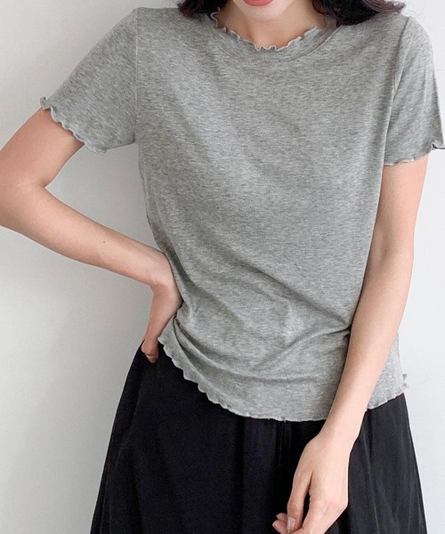 LOWO(ロワ)の「【シルクタッチ / 伸縮性】吸湿性に優れたリヨセル素材。フリルハイネックプルオーバー(Tシャツ/カットソー・レディース・グレー/ブラック/カーキ/オフホワイト・FREE)」の10枚目の写真