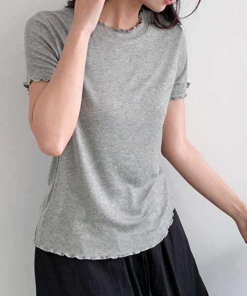 LOWO(ロワ)の「【シルクタッチ / 伸縮性】吸湿性に優れたリヨセル素材。フリルハイネックプルオーバー(Tシャツ/カットソー・レディース・グレー/ブラック/カーキ/オフホワイト・FREE)」の11枚目の写真