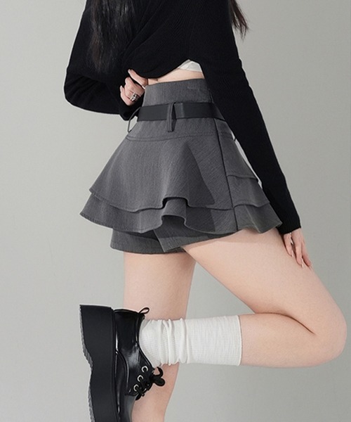 ADDITION STORE(アディションストア)の「フリル ウェーブレイヤー ミニスカパン(スカート・レディース・ホワイト/ブラック/グレー・LARGE/MEDIUM/SMALL)」の16枚目の写真