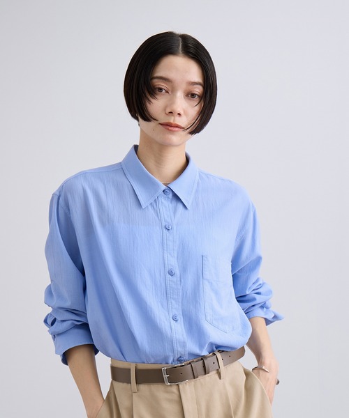 SALON adam et rope'(サロン アダム エ ロペ)の「YAMAZAKIテキスタイルニュアンスコットンシャツ(シャツ/ブラウス・レディース・サックスブルー/ベージュ/オフホワイト・FREE)」の11枚目の写真
