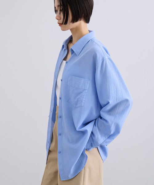SALON adam et rope'(サロン アダム エ ロペ)の「YAMAZAKIテキスタイルニュアンスコットンシャツ(シャツ/ブラウス・レディース・サックスブルー/ベージュ/オフホワイト・FREE)」の13枚目の写真