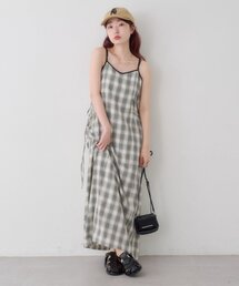 Kastane | 【WEB先行/2サイズ展開/無地&チェック/WEB限定カラー】サイドリボンキャミワンピース(ワンピース)