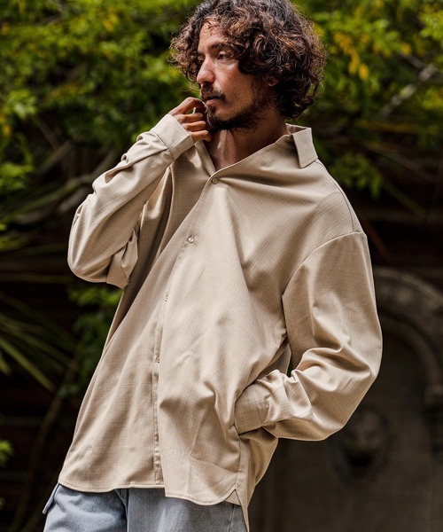 CAMBIO(カンビオ)の「ms6538-Slub Yarn Monogram Shirts セミロングシャツ(A72026cmb)(シャツ/ブラウス・メンズ・グレー/ブラック/ベージュ・L/M/S)」の9枚目の写真