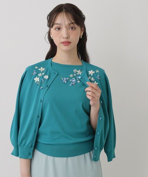 Sunauna（スーナウーナ）の「【SS～Lサイズ展開／スパンコール・ビジュー・刺繍】クラフトカーディガン（カーディガン/ボレロ・レディース・ネイビー/グリーン系/ホワイト・38/34/40）」の9枚目の写真