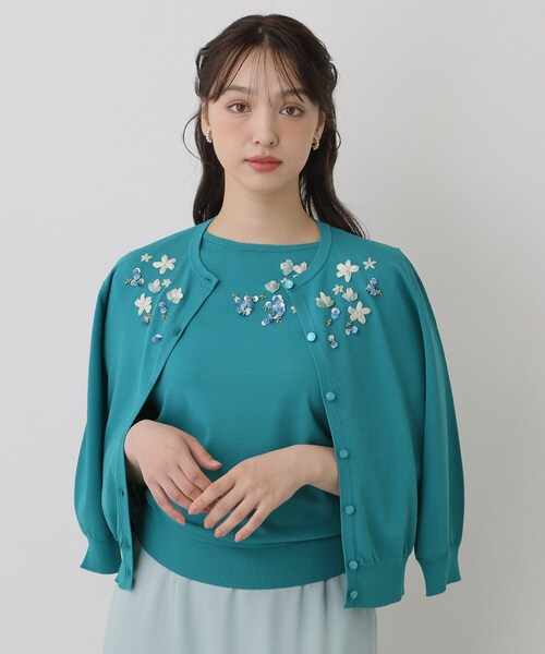 Sunauna（スーナウーナ）の「【SS～Lサイズ展開／スパンコール・ビジュー・刺繍】クラフトカーディガン（カーディガン/ボレロ・レディース・ネイビー/グリーン系/ホワイト・38/34/40）」の10枚目の写真