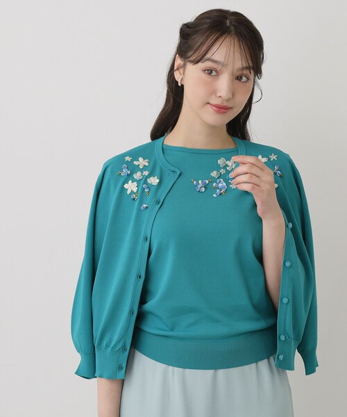 Sunauna（スーナウーナ）の「【SS～Lサイズ展開／スパンコール・ビジュー・刺繍】クラフトカーディガン（カーディガン/ボレロ・レディース・ネイビー/グリーン系/ホワイト・38/34/40）」の11枚目の写真
