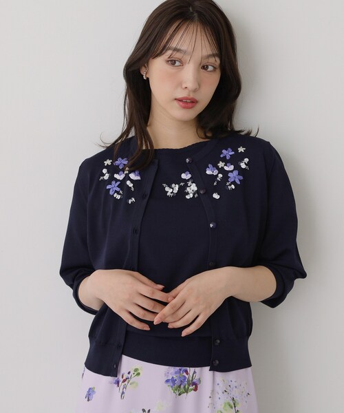 Sunauna（スーナウーナ）の「【SS～Lサイズ展開／スパンコール・ビジュー・刺繍】クラフトカーディガン（カーディガン/ボレロ・レディース・ネイビー/グリーン系/ホワイト・38/34/40）」の16枚目の写真