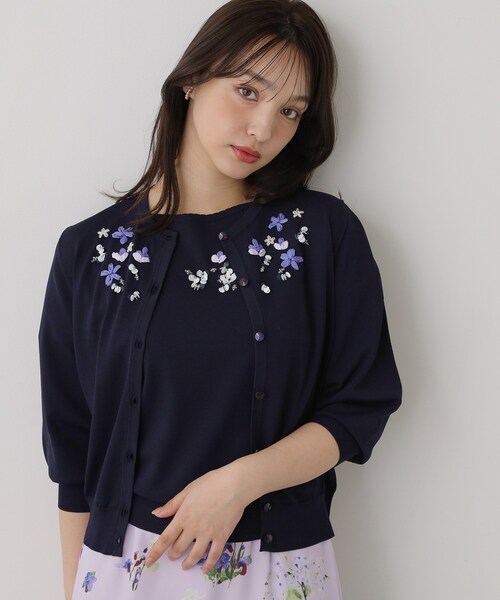 Sunauna（スーナウーナ）の「【SS～Lサイズ展開／スパンコール・ビジュー・刺繍】クラフトカーディガン（カーディガン/ボレロ・レディース・ネイビー/グリーン系/ホワイト・38/34/40）」の17枚目の写真
