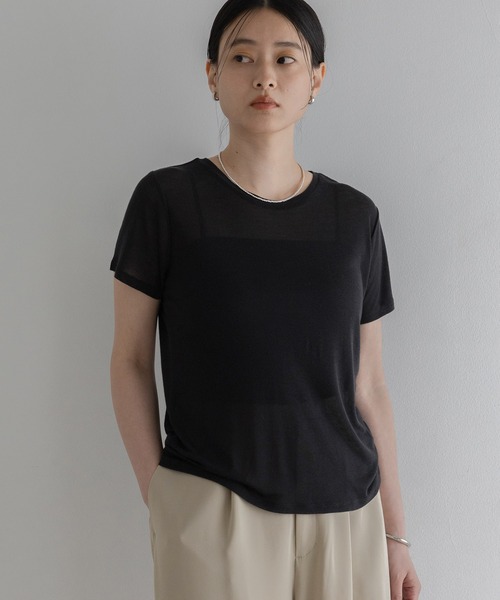 A part by(アパートバイ)の「ソフトシアーTシャツ(Tシャツ/カットソー・レディース・ブラック/ライトイエロー/オフホワイト/グレー系その他2・FREE)」の3枚目の写真