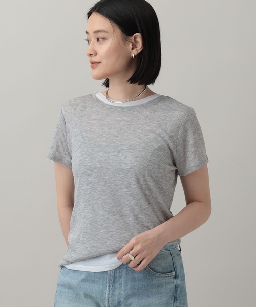 A part by(アパートバイ)の「ソフトシアーTシャツ(Tシャツ/カットソー・レディース・ブラック/ライトイエロー/オフホワイト/グレー系その他2・FREE)」の7枚目の写真