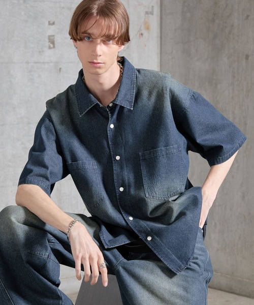 SERACE】Vintage make short sleeve denim shirt / ヴィンテージメイク