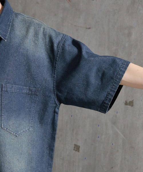 SERACE(セラス)の「【SERACE】Vintage make short sleeve denim shirt / ヴィンテージメイク半袖デニムシャツ(シャツ/ブラウス・メンズ・インディゴブルー/ブラック・S/M/L)」の5枚目の写真