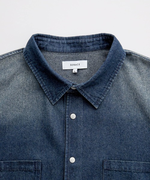 SERACE(セラス)の「【SERACE】Vintage make short sleeve denim shirt / ヴィンテージメイク半袖デニムシャツ(シャツ/ブラウス・メンズ・インディゴブルー/ブラック・S/M/L)」の9枚目の写真