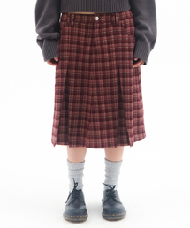 CHECK PLEATS MIDI SKIRT PINK