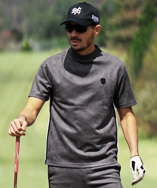 DIVINER GOLF(ディバイナー ゴルフ)の「【DIVINER GOLF】フェイクスウェード半袖モックネックTシャツ メンズ ゴルフウェア 春服 夏服(ゴルフグッズ・メンズ・ライトグレー/オフホワイト/チャコールグレー・XXL/M/L/XL)」の2枚目の写真