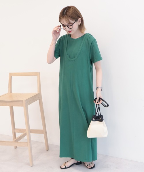 AMERICAN HOLIC(アメリカンホリック)の「【2点セット】Tシャツ+Uネックワンピース(ワンピース・レディース・ブラック/ブラウン/グリーン・L/M)」の16枚目の写真