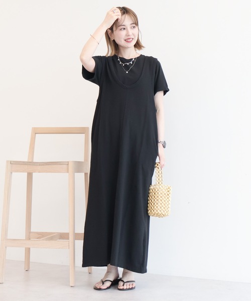 AMERICAN HOLIC(アメリカンホリック)の「【2点セット】Tシャツ+Uネックワンピース(ワンピース・レディース・ブラック/ブラウン/グリーン・L/M)」の4枚目の写真