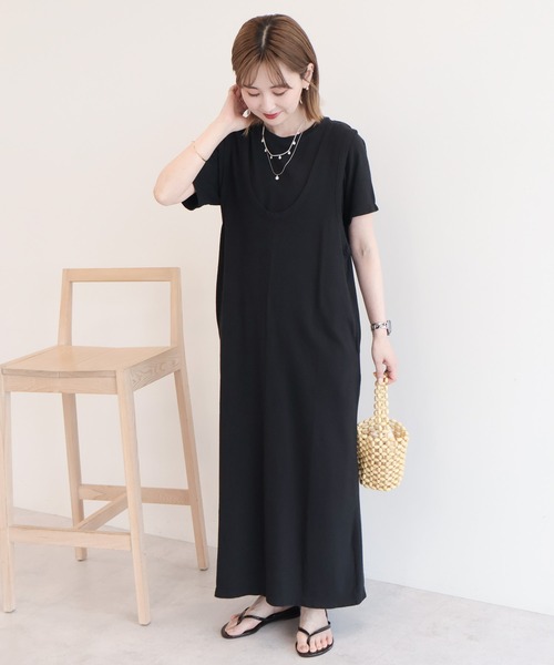 AMERICAN HOLIC(アメリカンホリック)の「【2点セット】Tシャツ+Uネックワンピース(ワンピース・レディース・ブラック/ブラウン/グリーン・L/M)」の7枚目の写真
