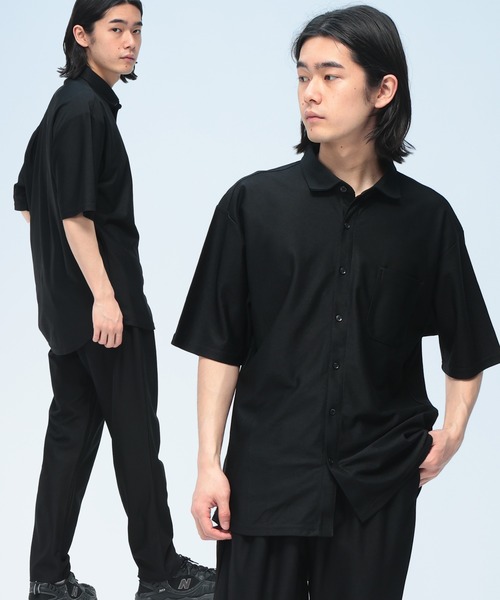 URBAN SQUARE(アーバンスクエア)の「【セットアップ】半袖 シャツ パンツ セットアップ メンズ 夏 キレイめ さらさら 軽量 ストレッチ 上下セット オフィスカジュアル(セットアップ・メンズ・ブラック/ネイビー・LL/M/L)」の2枚目の写真