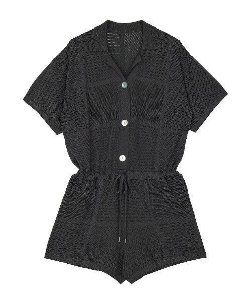 Ameri(アメリ)の「MEDI MESH PATCHWORK KNIT ROMPERS(つなぎ/オールインワン・レディース・アイボリー/グレー・MEDIUM/SMALL)」の4枚目の写真