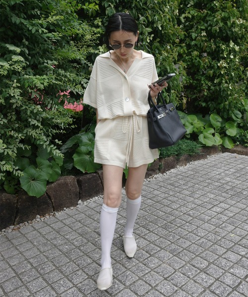 セール】MEDI MESH PATCHWORK KNIT ROMPERS（つなぎ/オールインワン
