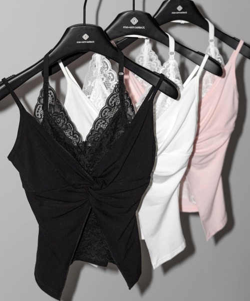 me+em select（ミームセレクト）の「【 ３color】レースレイヤードクロスデザインキャミソール ／ lace layered cross design camisole（キャミソール・レディース・ブラック/ホワイト/ピンク・FREE）」の4枚目の写真