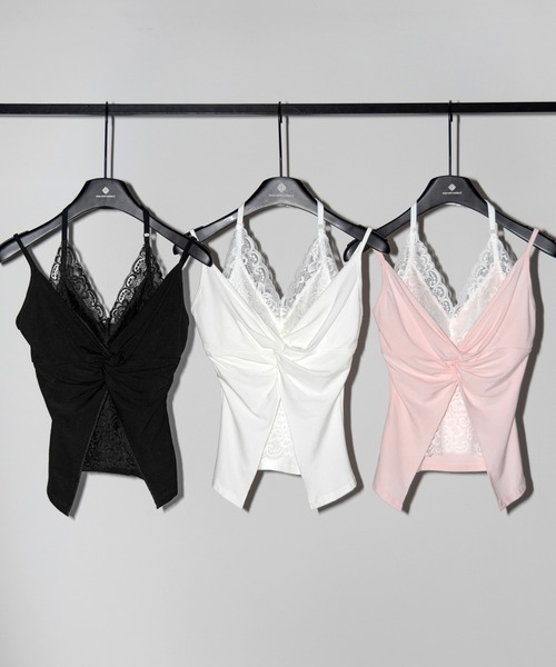 me+em select（ミームセレクト）の「【 ３color】レースレイヤードクロスデザインキャミソール ／ lace layered cross design camisole（キャミソール・レディース・ブラック/ホワイト/ピンク・FREE）」の5枚目の写真