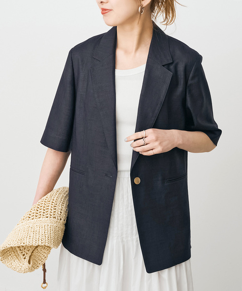 Spick & Span(スピックアンドスパン)の「《追加2 / セットアップ可》ライトドライクロスシングルブレストジャケット(テーラードジャケット・レディース・ブラウン/ネイビー・38/36)」の2枚目の写真