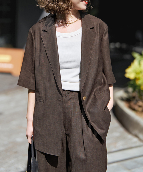 Spick & Span(スピックアンドスパン)の「《追加2 / セットアップ可》ライトドライクロスシングルブレストジャケット(テーラードジャケット・レディース・ブラウン/ネイビー・38/36)」の10枚目の写真