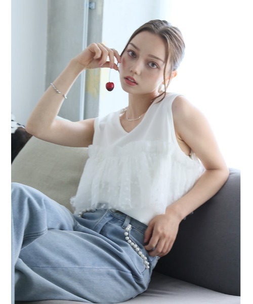 fifth(フィフス)の「ドットチュールドッキングノースリーブプルオーバー(Tシャツ/カットソー・レディース・ブラック/ホワイト・M)」の2枚目の写真
