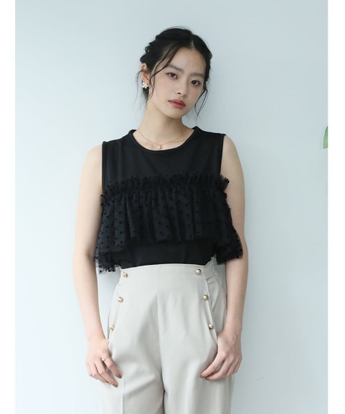 fifth(フィフス)の「ドットチュールドッキングノースリーブプルオーバー(Tシャツ/カットソー・レディース・ブラック/ホワイト・M)」の1枚目の写真