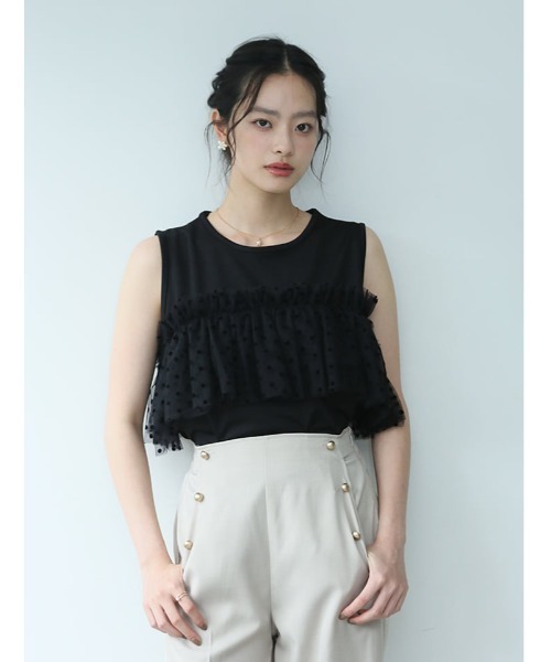 fifth(フィフス)の「ドットチュールドッキングノースリーブプルオーバー(Tシャツ/カットソー・レディース・ブラック/ホワイト・M)」の4枚目の写真