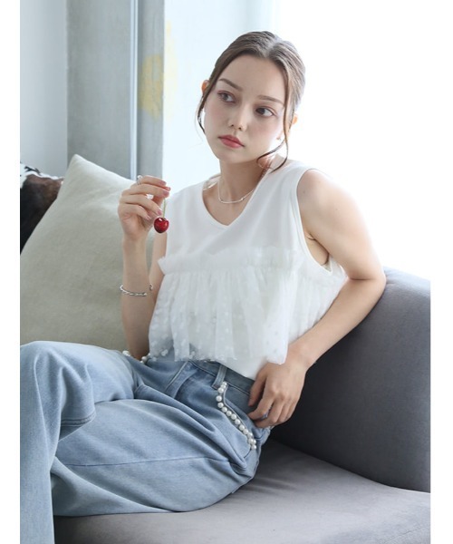 fifth(フィフス)の「ドットチュールドッキングノースリーブプルオーバー(Tシャツ/カットソー・レディース・ブラック/ホワイト・M)」の14枚目の写真