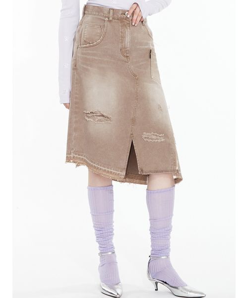 SORIN(ソリン )の「Asymmetric Denim Skirt / アシメトリックデニムスカート(スカート・レディース・インディゴブルー/ブラウン・36/38)」の12枚目の写真