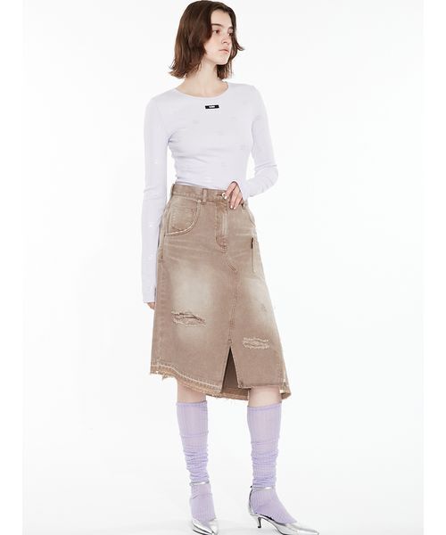 SORIN(ソリン )の「Asymmetric Denim Skirt / アシメトリックデニムスカート(スカート・レディース・インディゴブルー/ブラウン・36/38)」の15枚目の写真