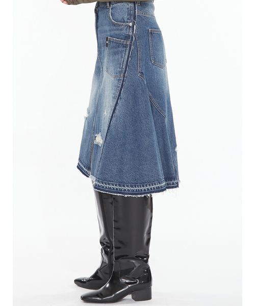 SORIN(ソリン )の「Asymmetric Denim Skirt / アシメトリックデニムスカート(スカート・レディース・インディゴブルー/ブラウン・36/38)」の21枚目の写真