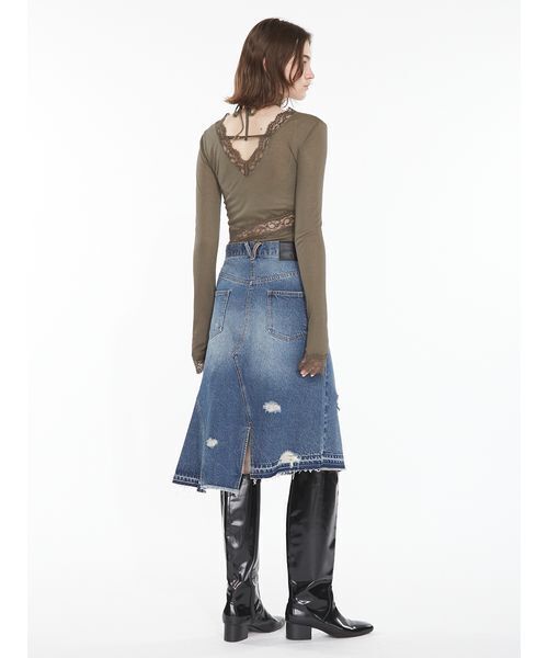 SORIN(ソリン )の「Asymmetric Denim Skirt / アシメトリックデニムスカート(スカート・レディース・インディゴブルー/ブラウン・36/38)」の3枚目の写真