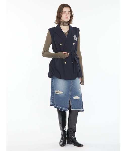 SORIN(ソリン )の「Asymmetric Denim Skirt / アシメトリックデニムスカート(スカート・レディース・インディゴブルー/ブラウン・36/38)」の5枚目の写真