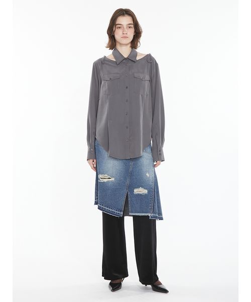 SORIN(ソリン )の「Asymmetric Denim Skirt / アシメトリックデニムスカート(スカート・レディース・インディゴブルー/ブラウン・36/38)」の7枚目の写真